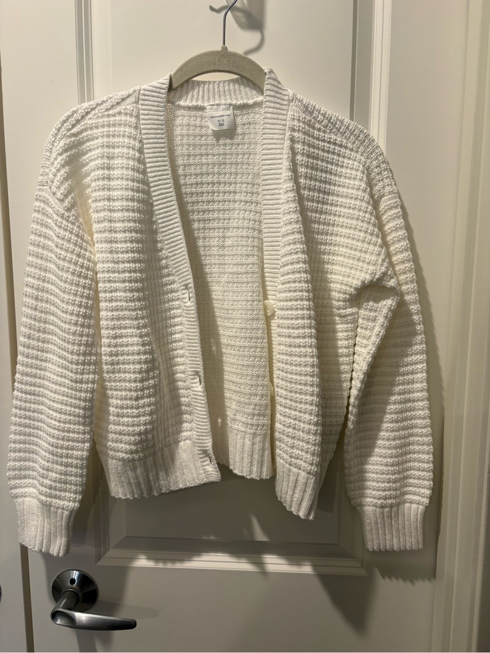 abercrombie kids Cream Textured Open-Front Cardigan